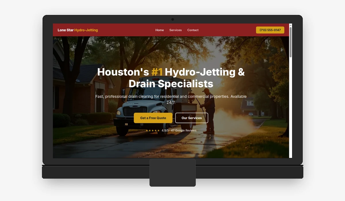 Lone Star Hydro-Jetting website built by PlumberSitesTX — sample demo site